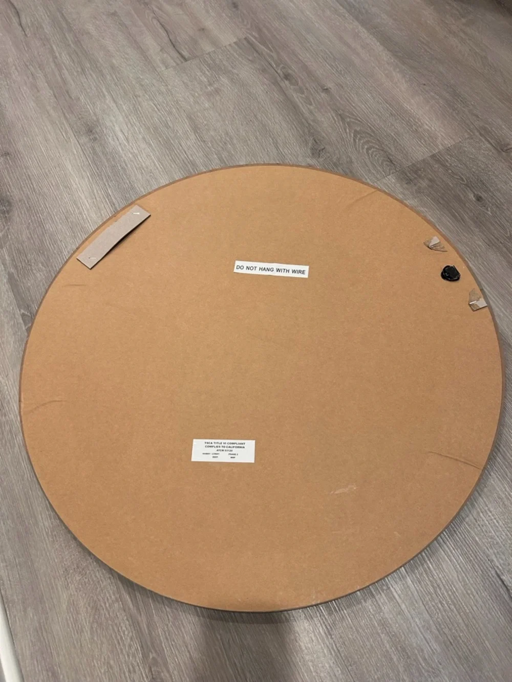 24” Round Wood-Framed Wall Mirror - Brown